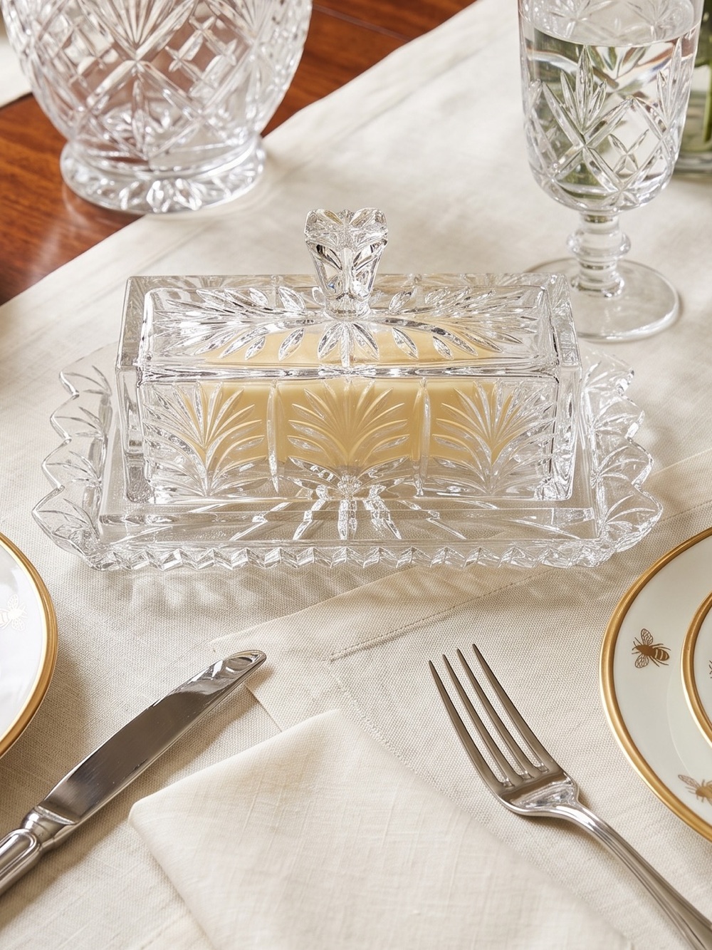 2 Piece Fifth Avenue Crystal Portico 1/4 Pound 24% Lead Crystal Butter Dish.
